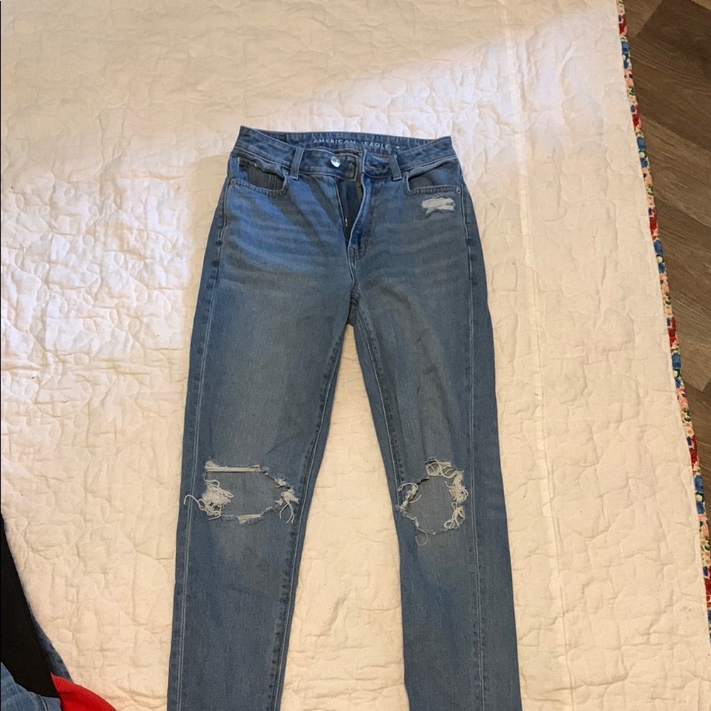 American Eagle Outfitters Blue Skinny Jeans with Distressed Details